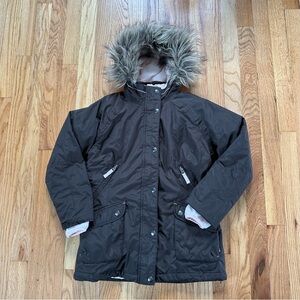 Lands End Kids Brown Faux Fur Hooded Parka 2-in-1 Winter Coat Sz S